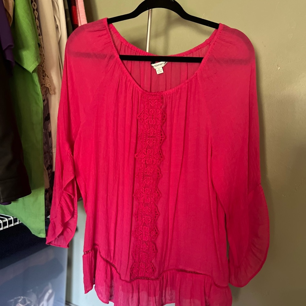 Counterparts Fuchsia Blouse with Lace Detail